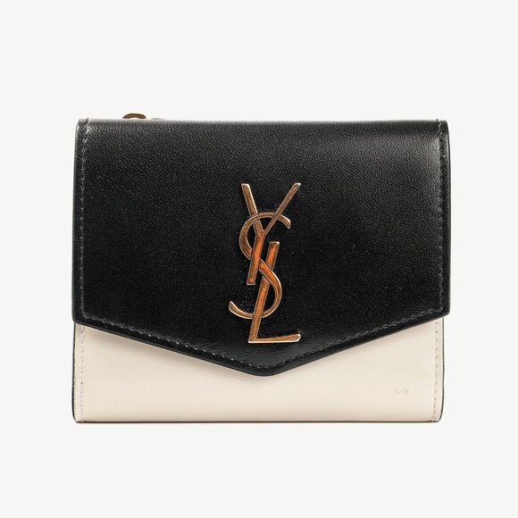 Saint Laurent Uptown Black & Crema Bos Taurus YSL Compact Wallet - Picture 1 of 13
